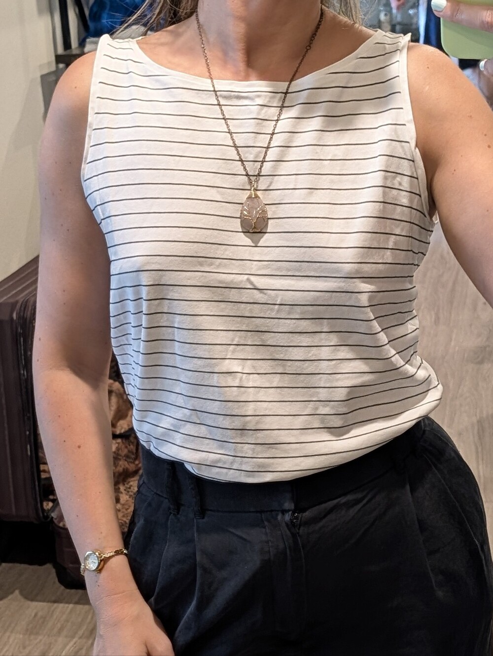 Banana Republic White Tank Top with Thin Black Stripes M